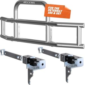 imageMockins 90x115x255 Bumper Guard ampamp Front Bumper Bracket Set for 20062012 Peterbilt 386 ampamp 587 Models  Folding Stainless Steel Grille Guard ampamp Mounting Bracket Kit for AllWeather Semi Protection