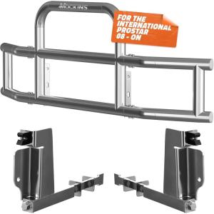 imageMockins 90x115x255 Bumper Guard ampamp Front Bumper Bracket Set for International Prostar Models 08On  Folding Stainless Steel Grille Guard ampamp Mounting Bracket Kit for Semi Truck Protection