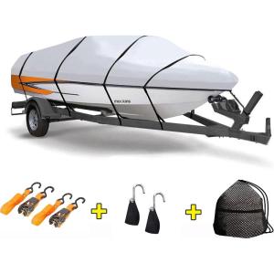 imageMockins Trailerable Boat Covers 1719ft x 98quot  150D Polyester Oxford Boat Cover Fit VHull TriHull Fishing Runabout Bass Boat Cover  UV ampamp Water Resistant  Protects Boat from All ElementsMedium  17  19 x 98