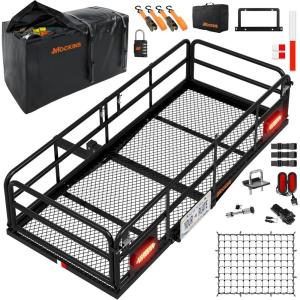 imageMockins XL 66quotx30quotx14quot High Rail Folding Hitch Cargo Carrier w 45 CuFt Trailer Hitch Cargo Carrier Bag  500Lbs Cap Luggage Rack for SUV Car ampamp Truck wRear Signal Lights License Plate Holder ampamp More