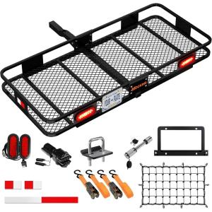 imageMockins XXL 72quotx36quotx6quot Folding Trailer Hitch Cargo Carrier wRear Lights ampamp License Plate Bracket  Weatherproof Steel Luggage Rack for SUV Car ampamp Truck  500Lbs Cap Cargo Hitch Carrier wAccessories60L X 20W X 6H