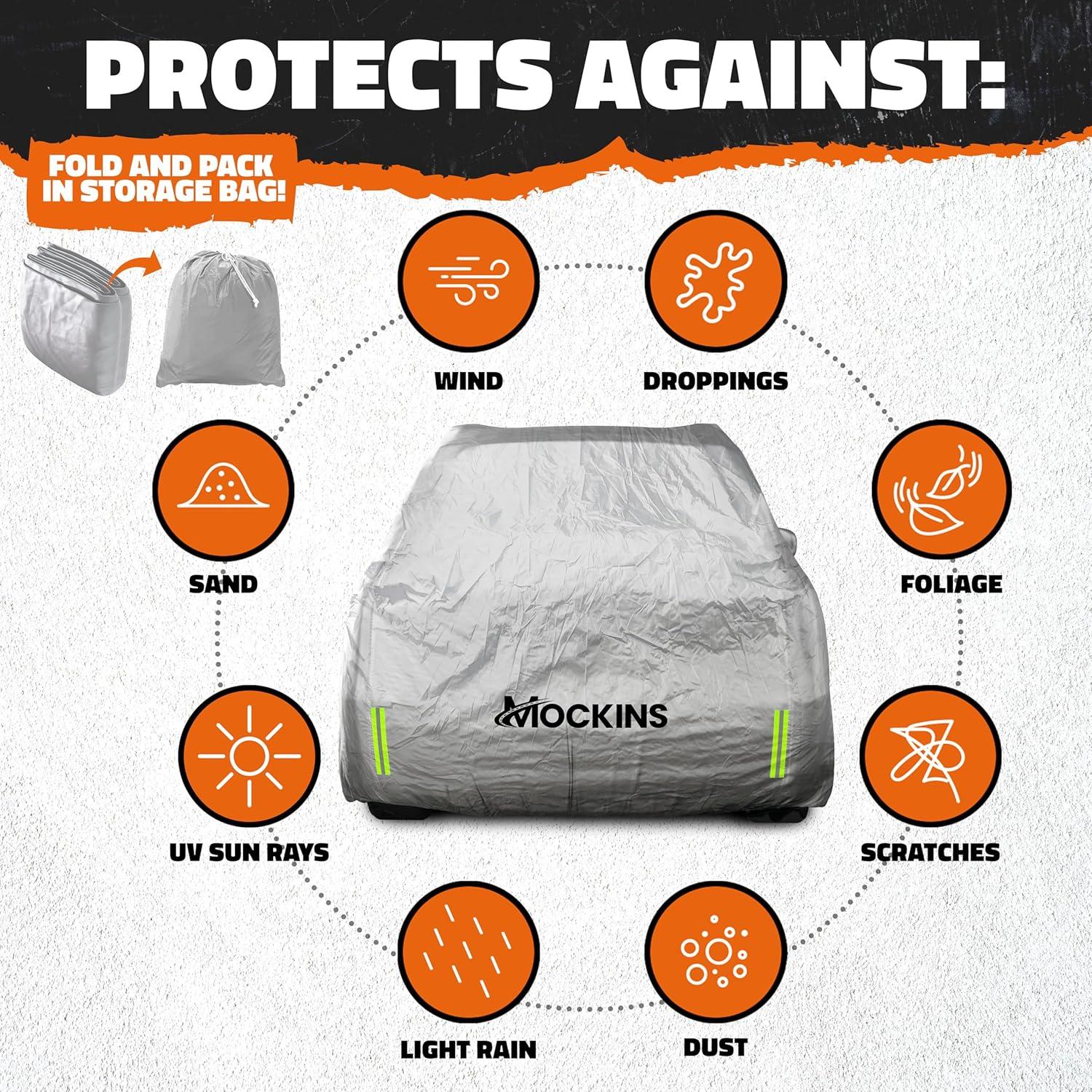 imageMockins 182quotx74quotx68quot Small SUV Car Cover  190T Polyester Indoor ampamp Outdoor Car Covers for Automobiles All Weather Protection from Dust UV Light Rain Snow ampamp Frost  Car Tarp wStrap ampamp Carry BagSUV  Medium  190 x 75 x 72 with Zipper Door