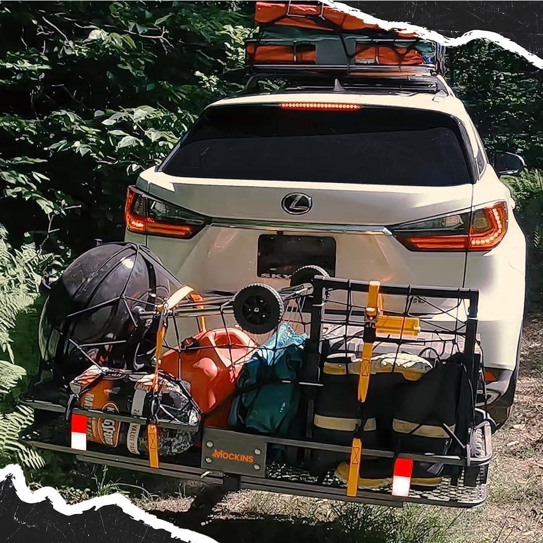 imageMockins 25 Cubic Ft Black Cargo Carrier Bag ampamp 60quotx24quotx6quot Folding Tow Hitch Cargo Carrier Bundle