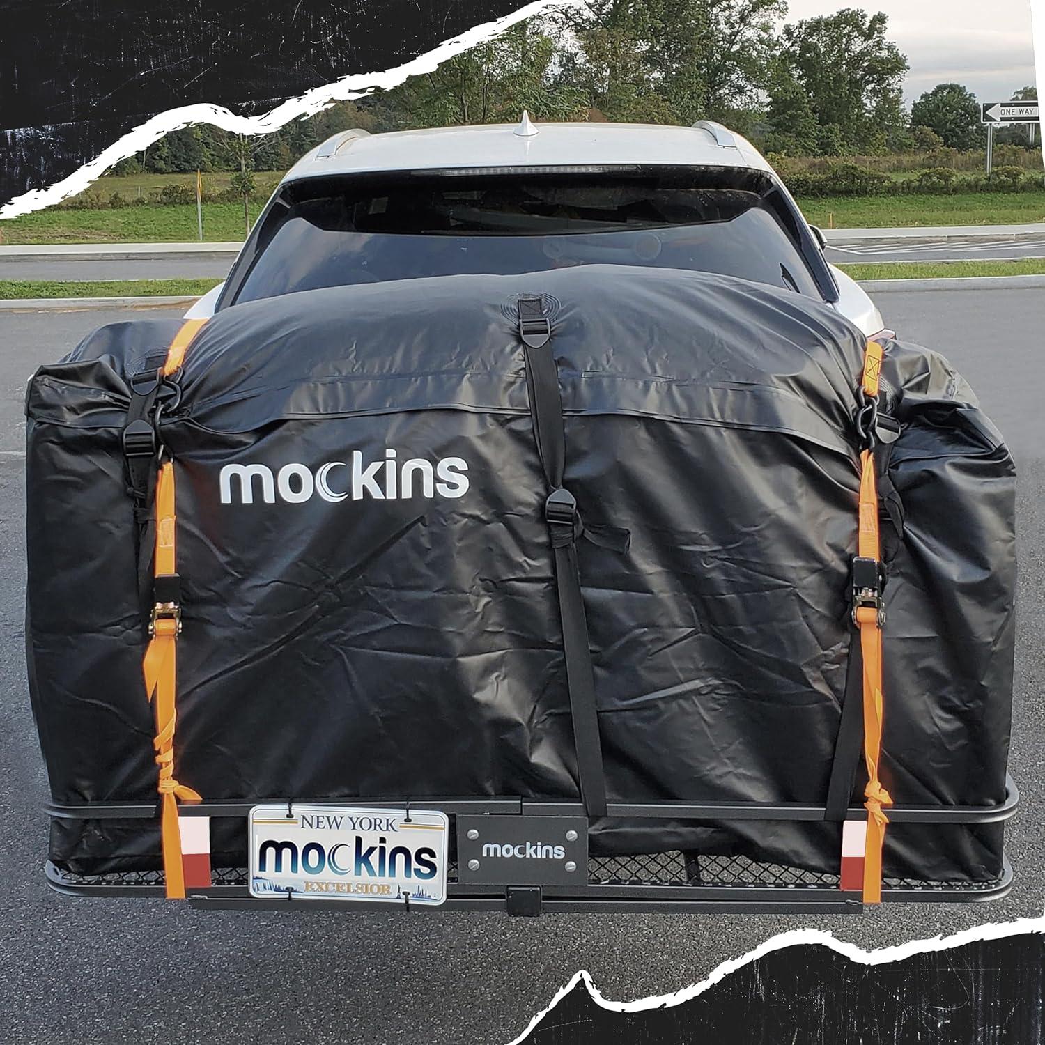 imageMockins 25 Cubic Ft Black Cargo Carrier Bag ampamp 60quotx24quotx6quot Folding Tow Hitch Cargo Carrier Bundle