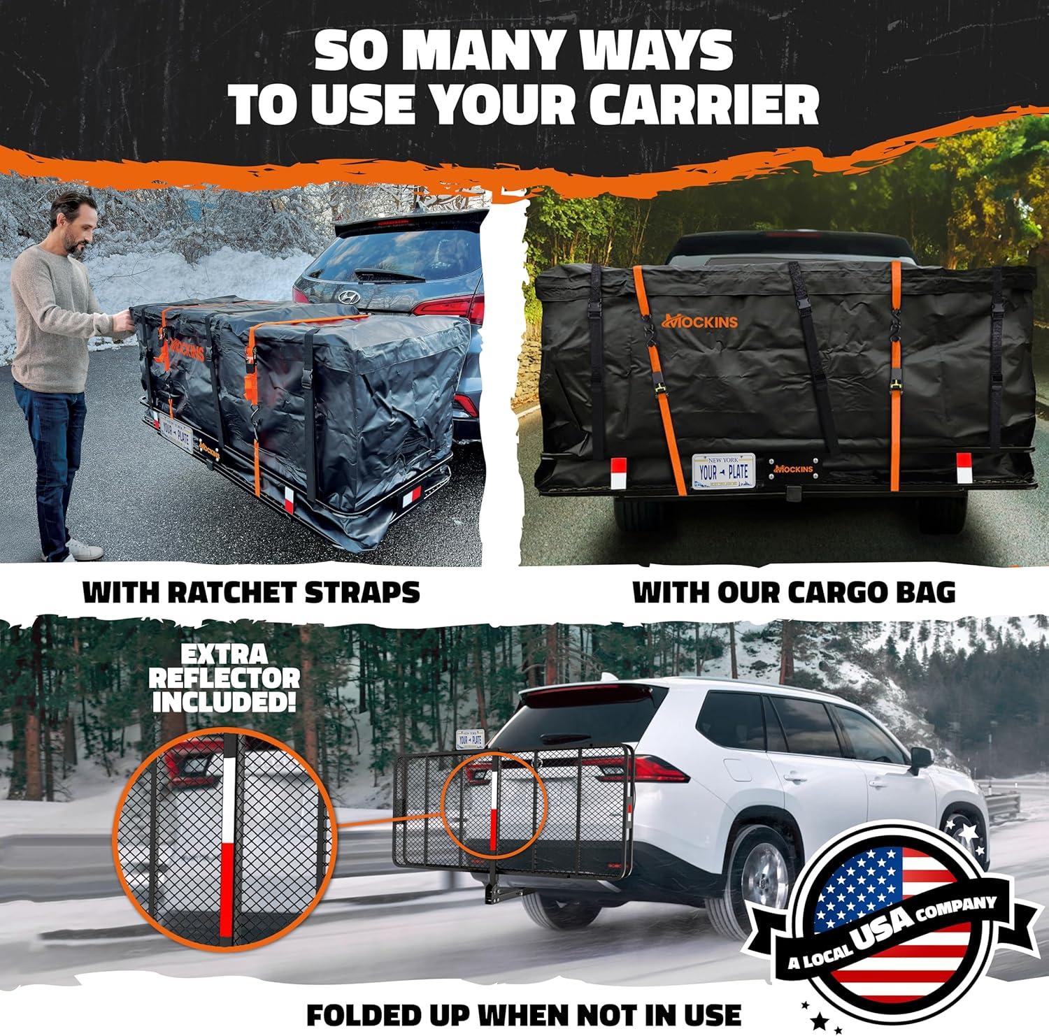 imageMockins 40 Cubic Ft Cargo Carrier Bag ampamp 70quotx30quotx6quot Folding Trailer Hitch Cargo Carrier Bundle