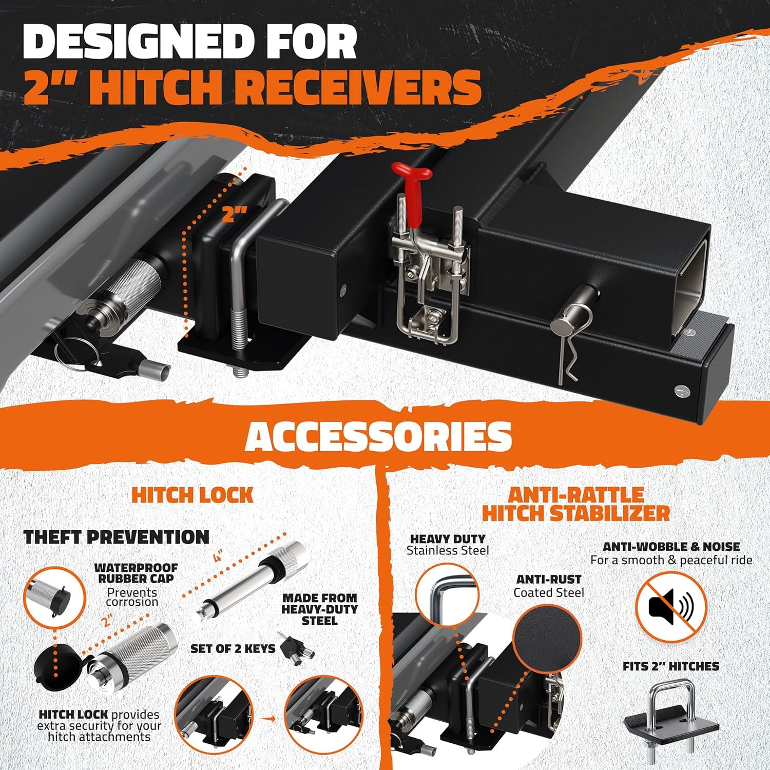 imageMockins 450 Lbs Capacity Swing Away Hitch Adapter for 2quot Receiver  120 Hitch Swing Arm Pivot Angle  Heavy Duty Swing Away Bike Rack ampamp Cargo Carrier Extender Accessory for Easy Rear Vehicle Access