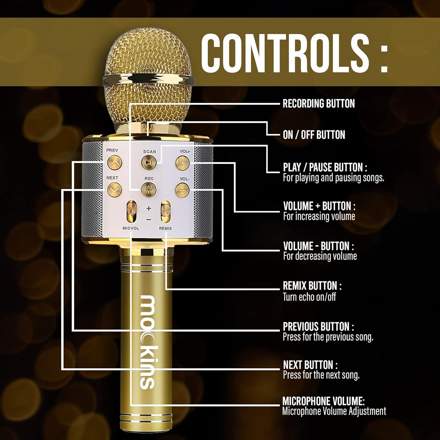 imageMockins Silver Bluetooth Karaoke Microphone for Kids with Built in Wireless Speaker Wireless Microphone Karaoke Compatible with iOS ampamp Android  AllinOne MicGold