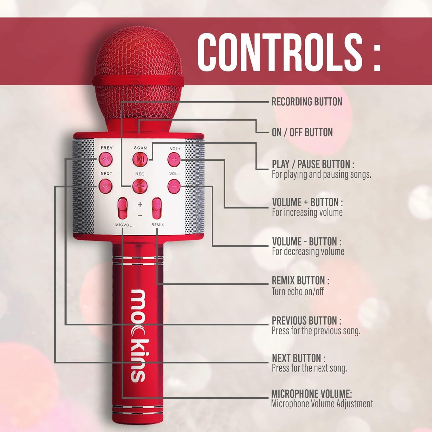 imageMockins Silver Bluetooth Karaoke Microphone for Kids with Built in Wireless Speaker Wireless Microphone Karaoke Compatible with iOS ampamp Android  AllinOne MicRed