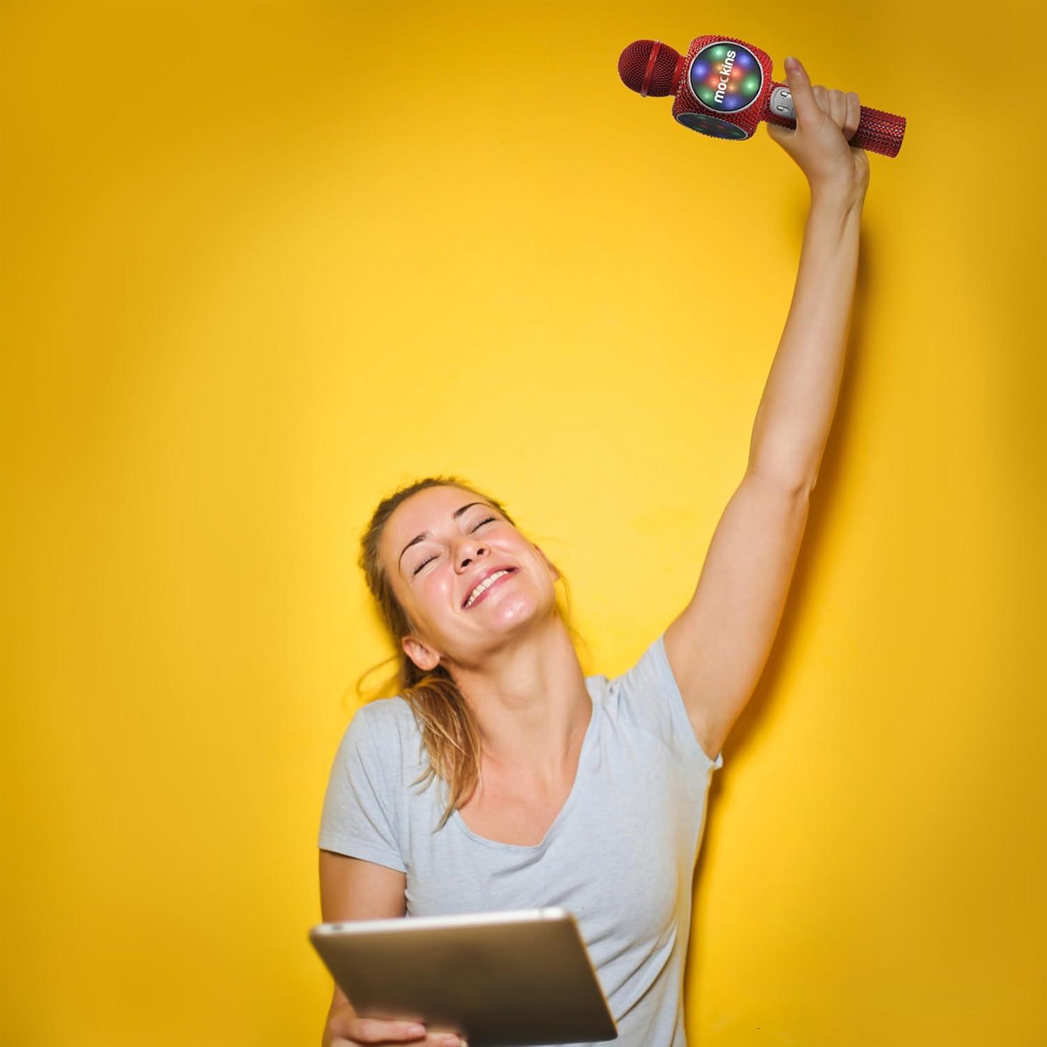 imageMockins Silver Bluetooth Karaoke Microphone for Kids with Built in Wireless Speaker Wireless Microphone Karaoke Compatible with iOS ampamp Android  AllinOne MicRed Bling