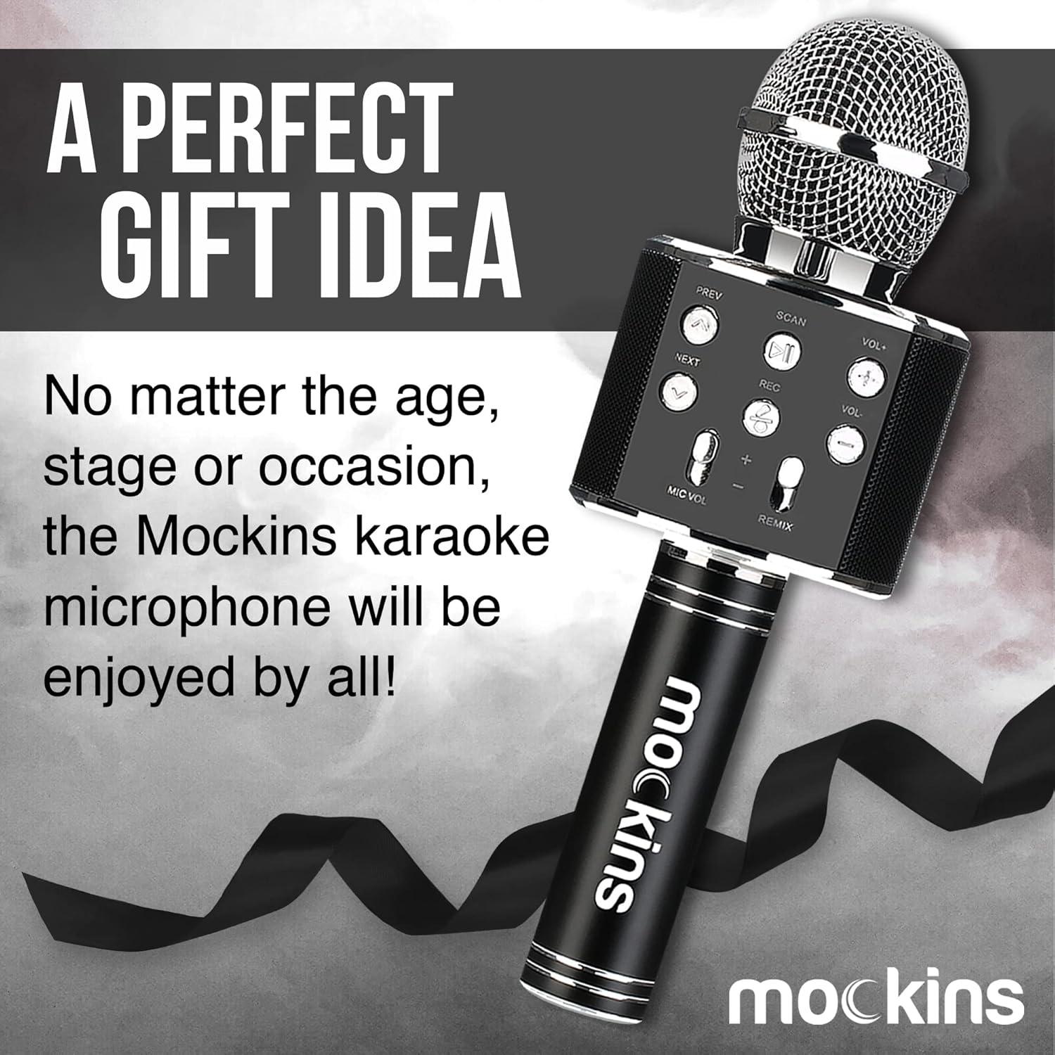 imageMockins Silver Bluetooth Karaoke Microphone for Kids with Built in Wireless Speaker Wireless Microphone Karaoke Compatible with iOS ampamp Android  AllinOne MicBlack