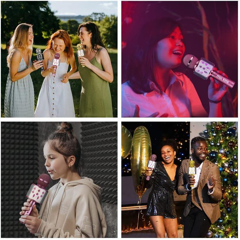 imageMockins Silver Bluetooth Karaoke Microphone for Kids with Built in Wireless Speaker Wireless Microphone Karaoke Compatible with iOS ampamp Android  AllinOne MicPurple