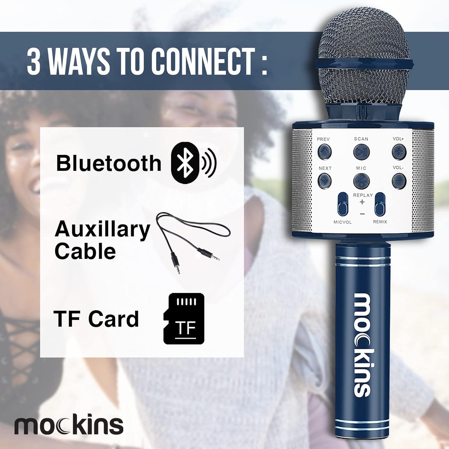 imageMockins Silver Bluetooth Karaoke Microphone for Kids with Built in Wireless Speaker Wireless Microphone Karaoke Compatible with iOS ampamp Android  AllinOne MicNavy