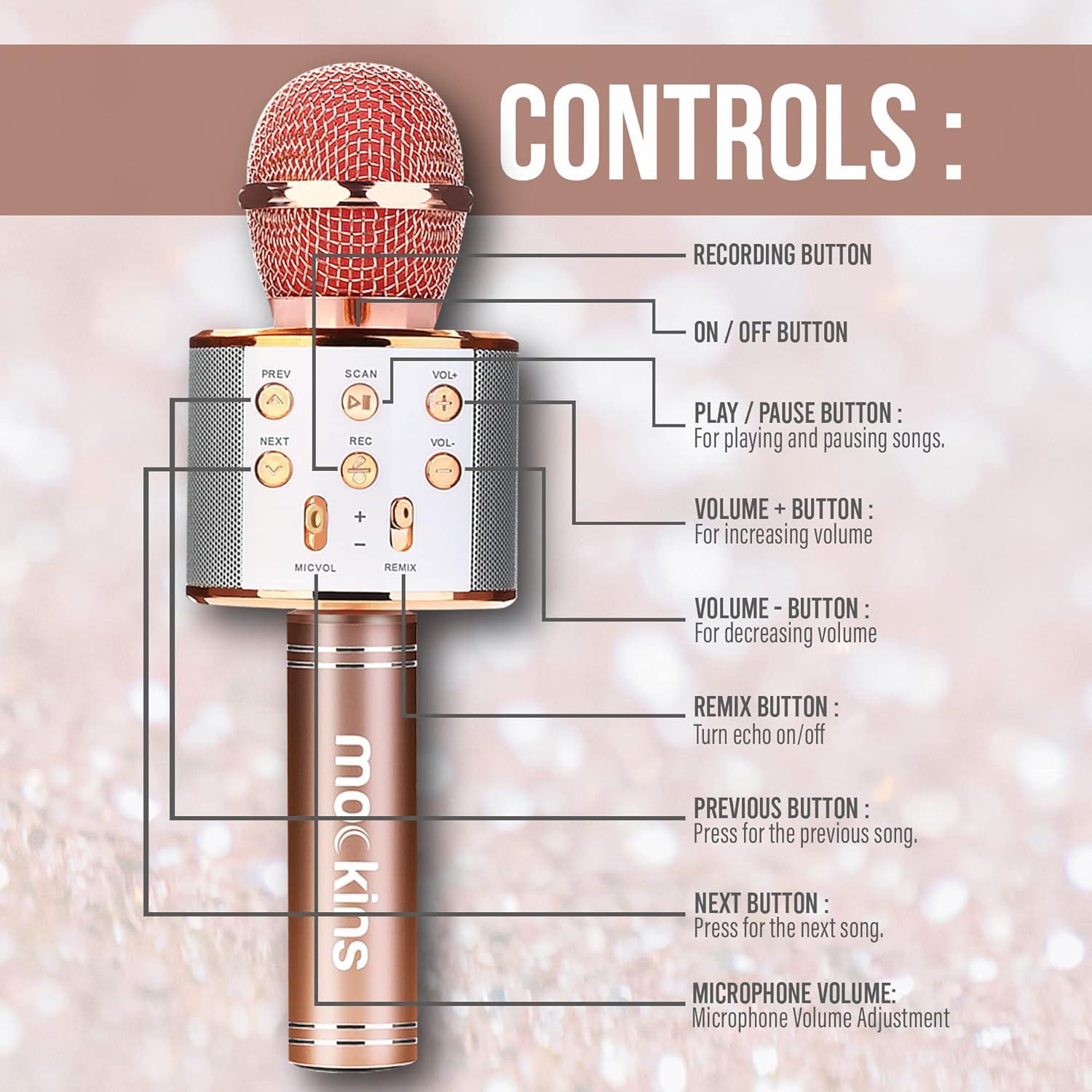 imageMockins Silver Bluetooth Karaoke Microphone for Kids with Built in Wireless Speaker Wireless Microphone Karaoke Compatible with iOS ampamp Android  AllinOne MicRose Gold