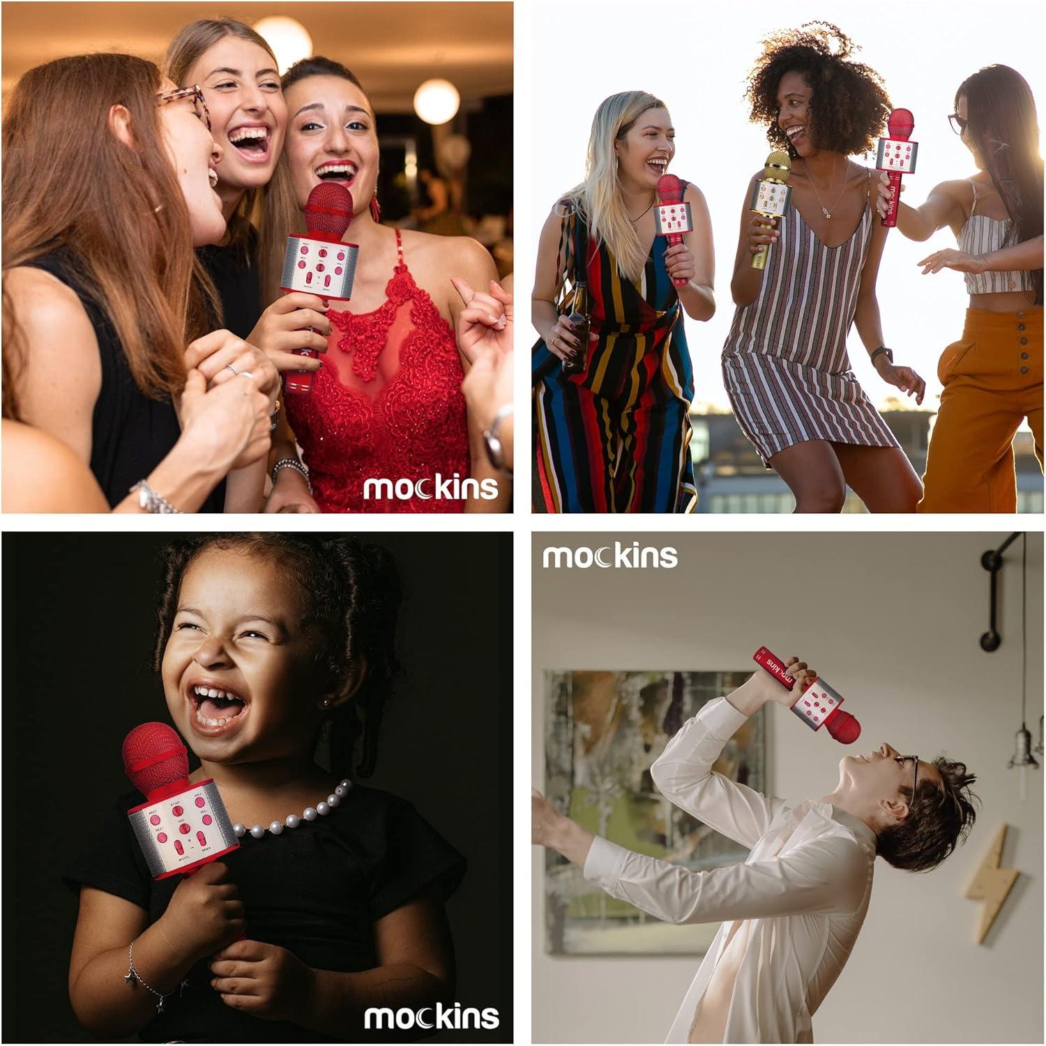 imageMockins Silver Bluetooth Karaoke Microphone for Kids with Built in Wireless Speaker Wireless Microphone Karaoke Compatible with iOS ampamp Android  AllinOne MicRed