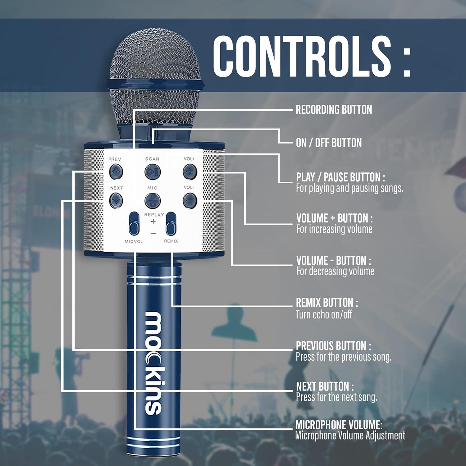 imageMockins Silver Bluetooth Karaoke Microphone for Kids with Built in Wireless Speaker Wireless Microphone Karaoke Compatible with iOS ampamp Android  AllinOne MicNavy