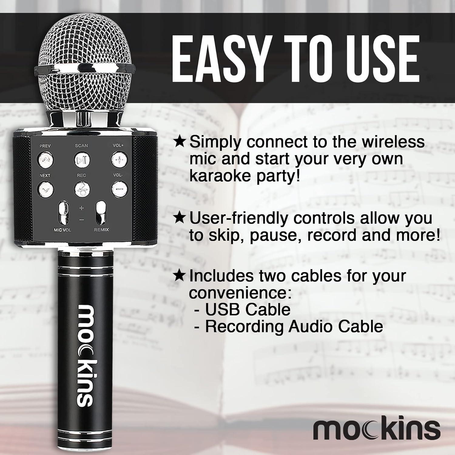 imageMockins Silver Bluetooth Karaoke Microphone for Kids with Built in Wireless Speaker Wireless Microphone Karaoke Compatible with iOS ampamp Android  AllinOne MicBlack