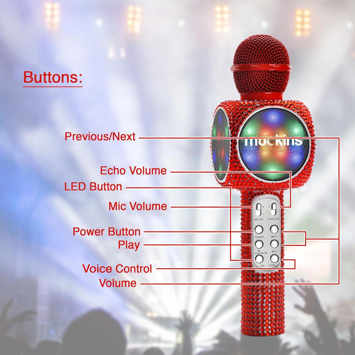 imageMockins Silver Bluetooth Karaoke Microphone for Kids with Built in Wireless Speaker Wireless Microphone Karaoke Compatible with iOS ampamp Android  AllinOne MicRed Bling