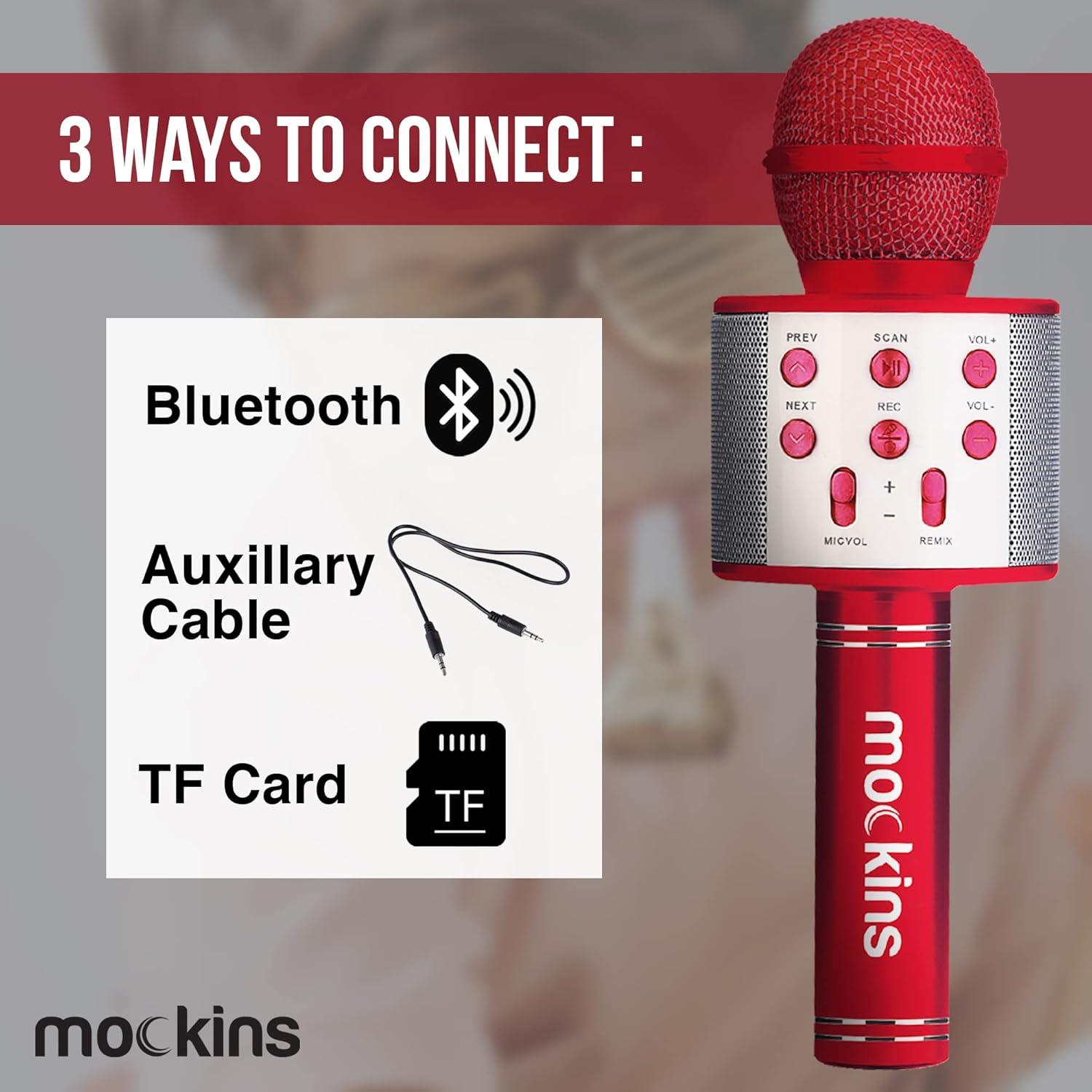 imageMockins Silver Bluetooth Karaoke Microphone for Kids with Built in Wireless Speaker Wireless Microphone Karaoke Compatible with iOS ampamp Android  AllinOne MicRed