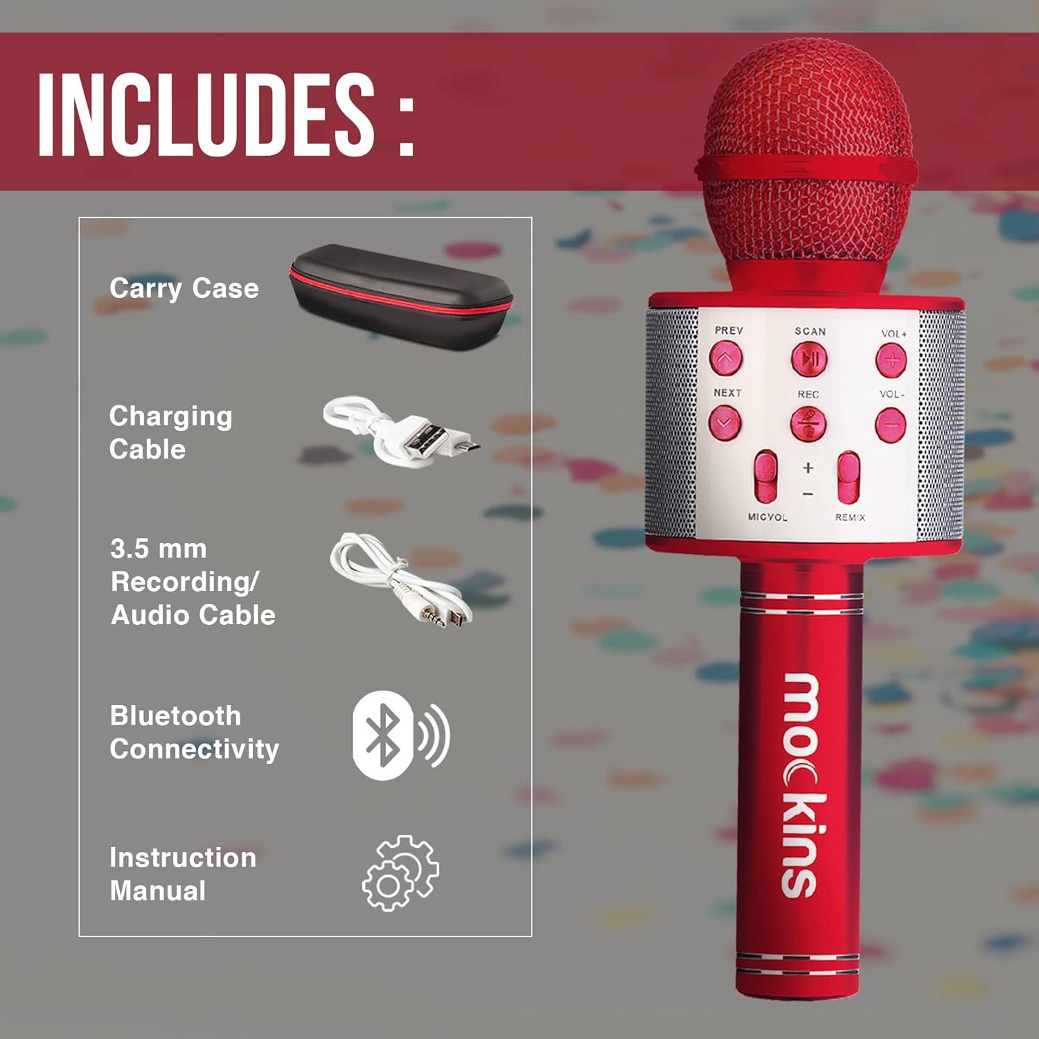 imageMockins Silver Bluetooth Karaoke Microphone for Kids with Built in Wireless Speaker Wireless Microphone Karaoke Compatible with iOS ampamp Android  AllinOne MicRed