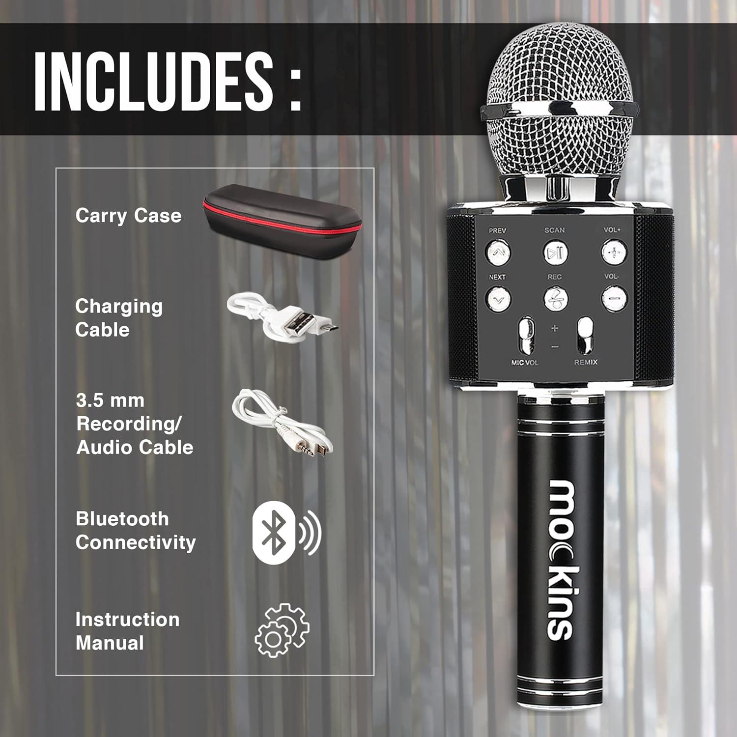 imageMockins Silver Bluetooth Karaoke Microphone for Kids with Built in Wireless Speaker Wireless Microphone Karaoke Compatible with iOS ampamp Android  AllinOne MicBlack