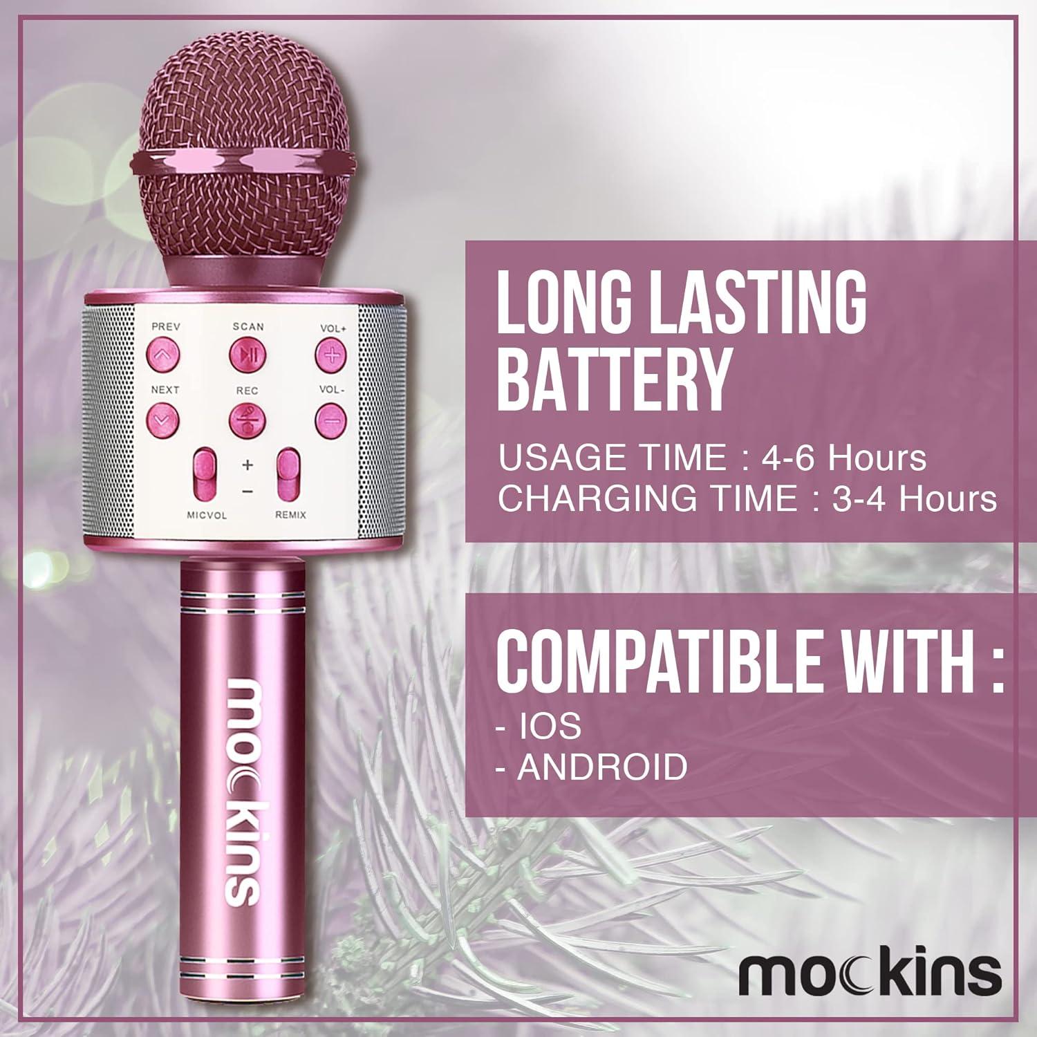 imageMockins Silver Bluetooth Karaoke Microphone for Kids with Built in Wireless Speaker Wireless Microphone Karaoke Compatible with iOS ampamp Android  AllinOne MicPurple