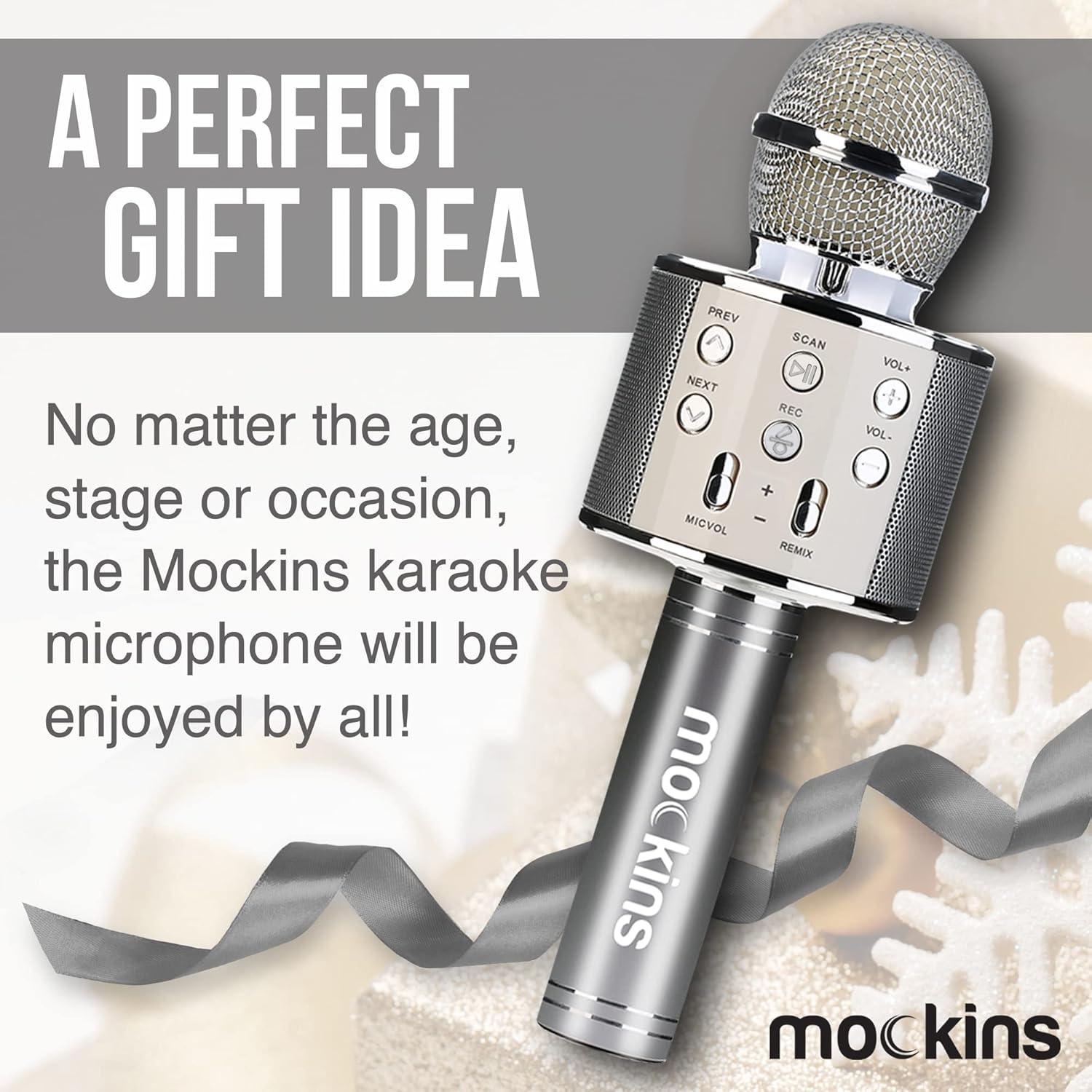 imageMockins Silver Bluetooth Karaoke Microphone for Kids with Built in Wireless Speaker Wireless Microphone Karaoke Compatible with iOS ampamp Android  AllinOne MicSilver