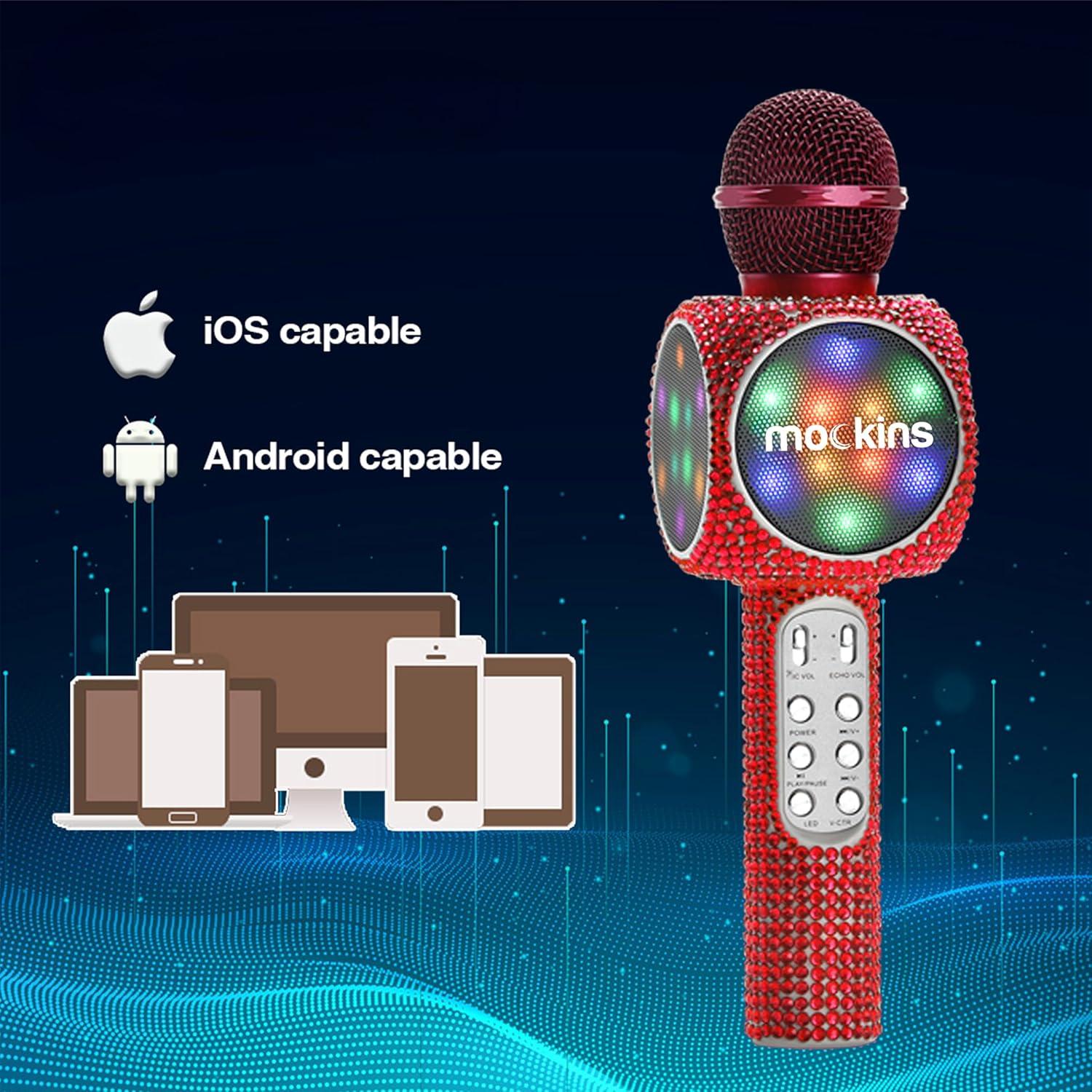 imageMockins Silver Bluetooth Karaoke Microphone for Kids with Built in Wireless Speaker Wireless Microphone Karaoke Compatible with iOS ampamp Android  AllinOne MicRed Bling