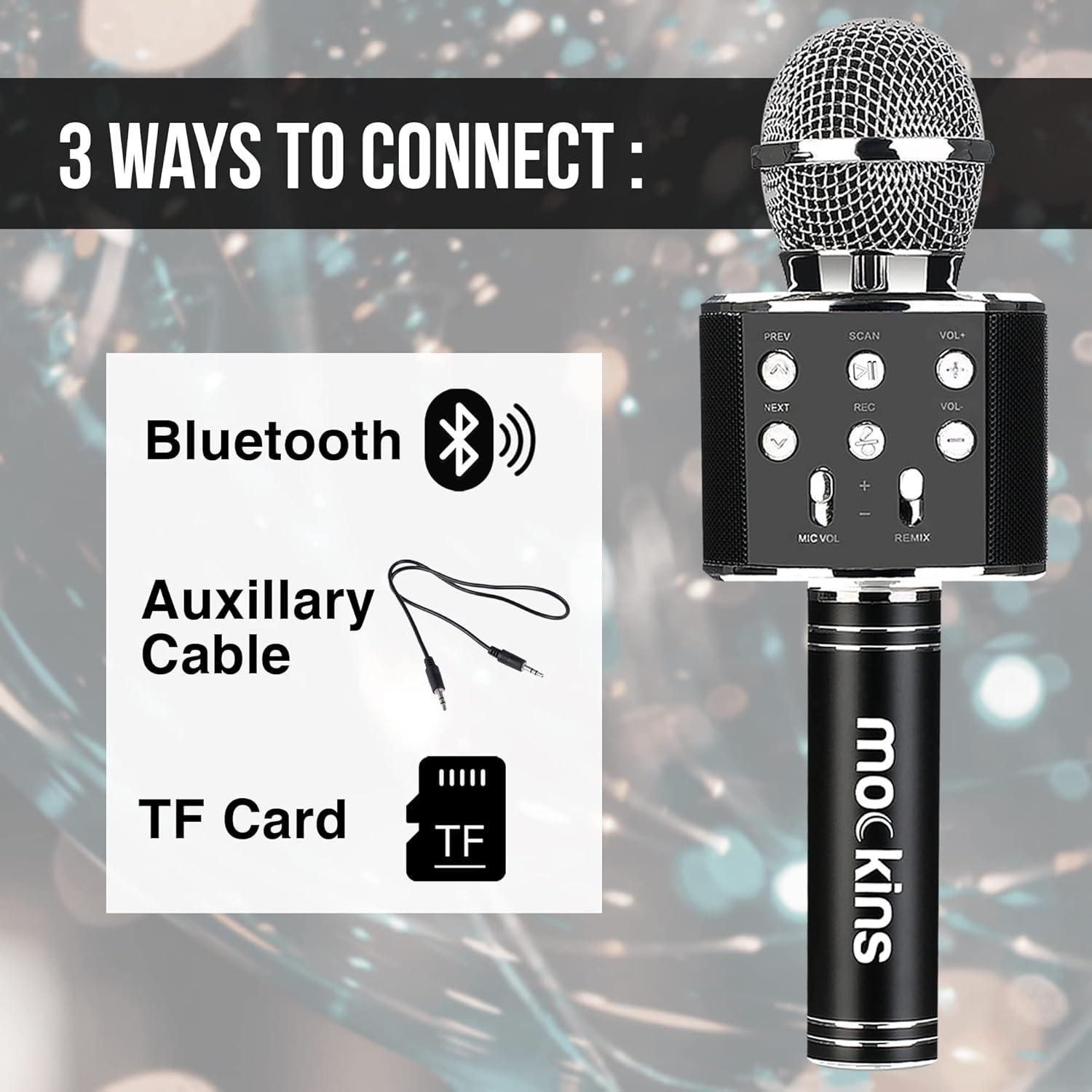 imageMockins Silver Bluetooth Karaoke Microphone for Kids with Built in Wireless Speaker Wireless Microphone Karaoke Compatible with iOS ampamp Android  AllinOne MicBlack