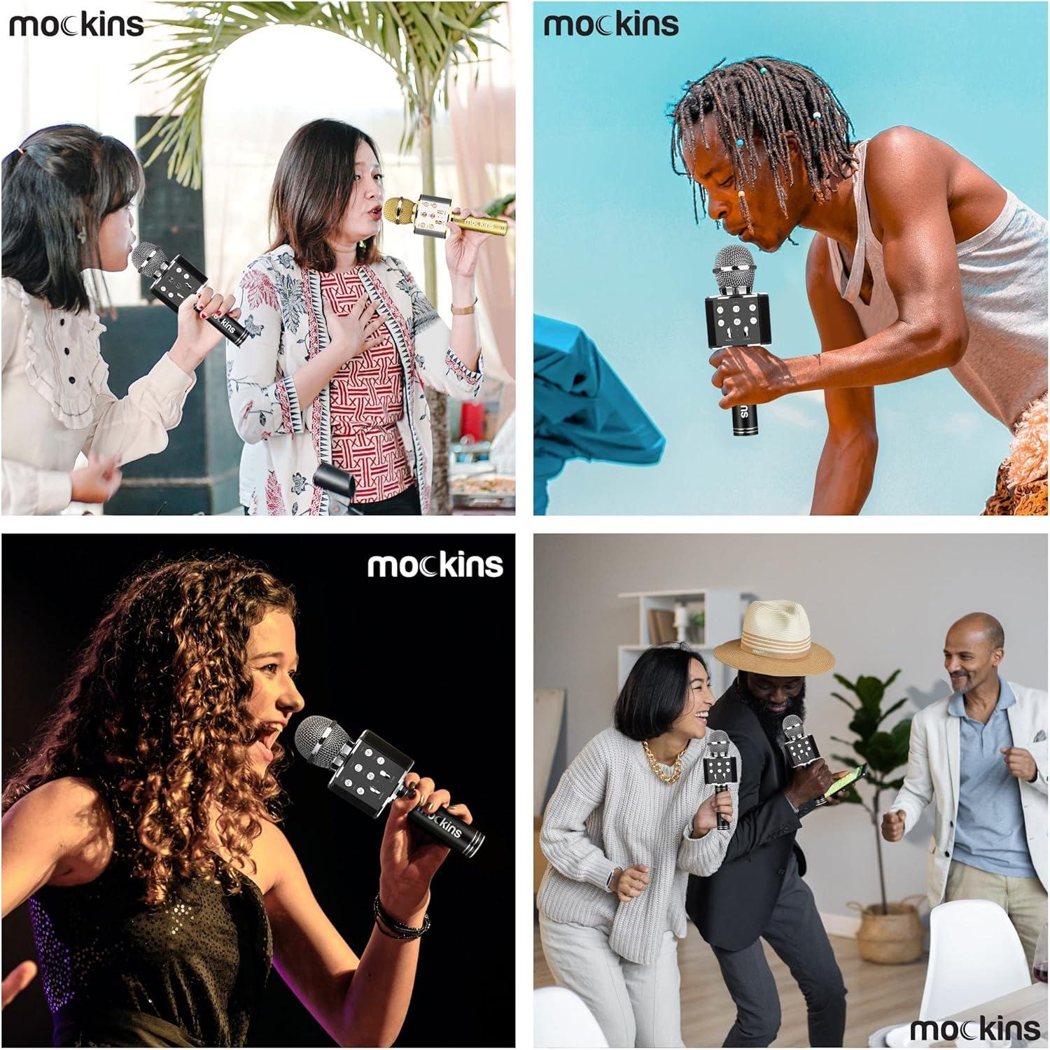 imageMockins Silver Bluetooth Karaoke Microphone for Kids with Built in Wireless Speaker Wireless Microphone Karaoke Compatible with iOS ampamp Android  AllinOne MicBlack