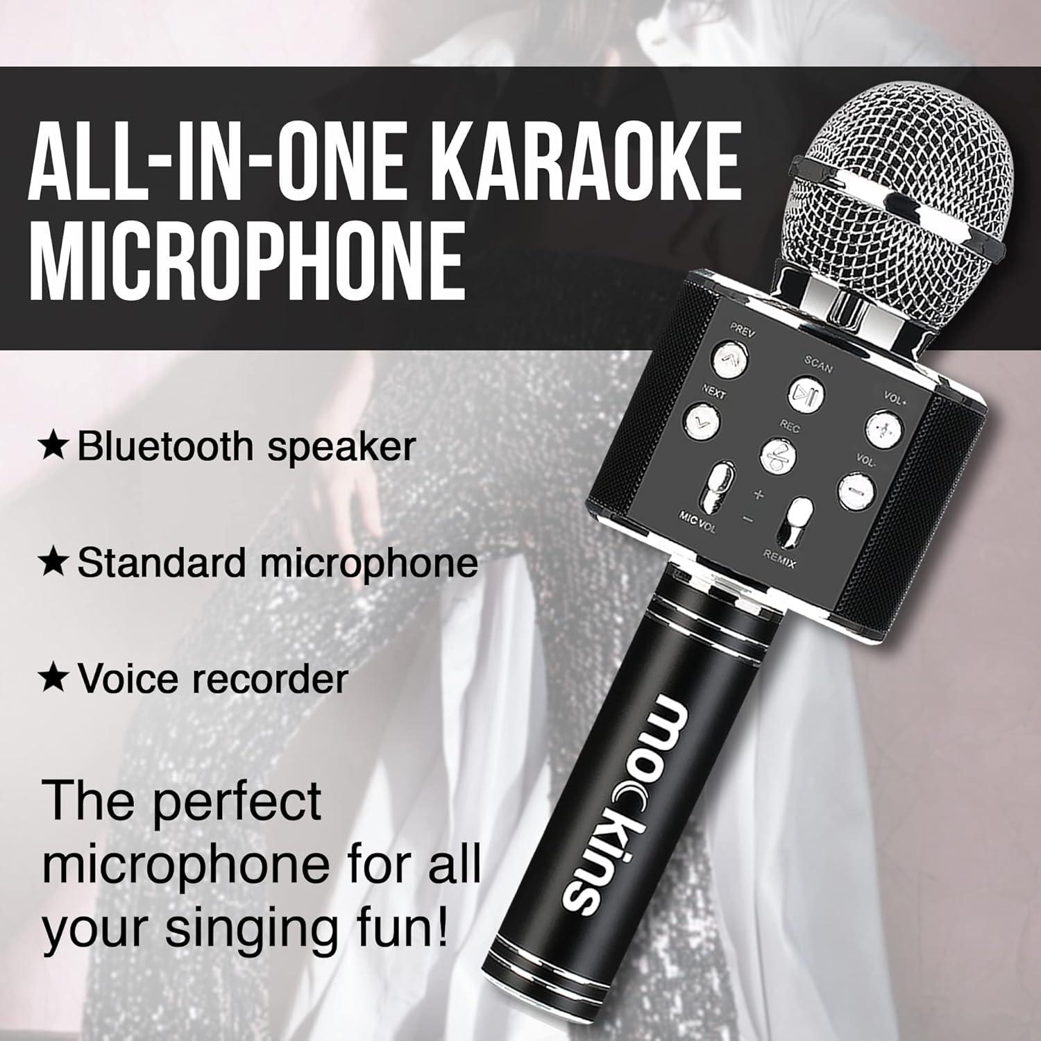imageMockins Silver Bluetooth Karaoke Microphone for Kids with Built in Wireless Speaker Wireless Microphone Karaoke Compatible with iOS ampamp Android  AllinOne MicBlack