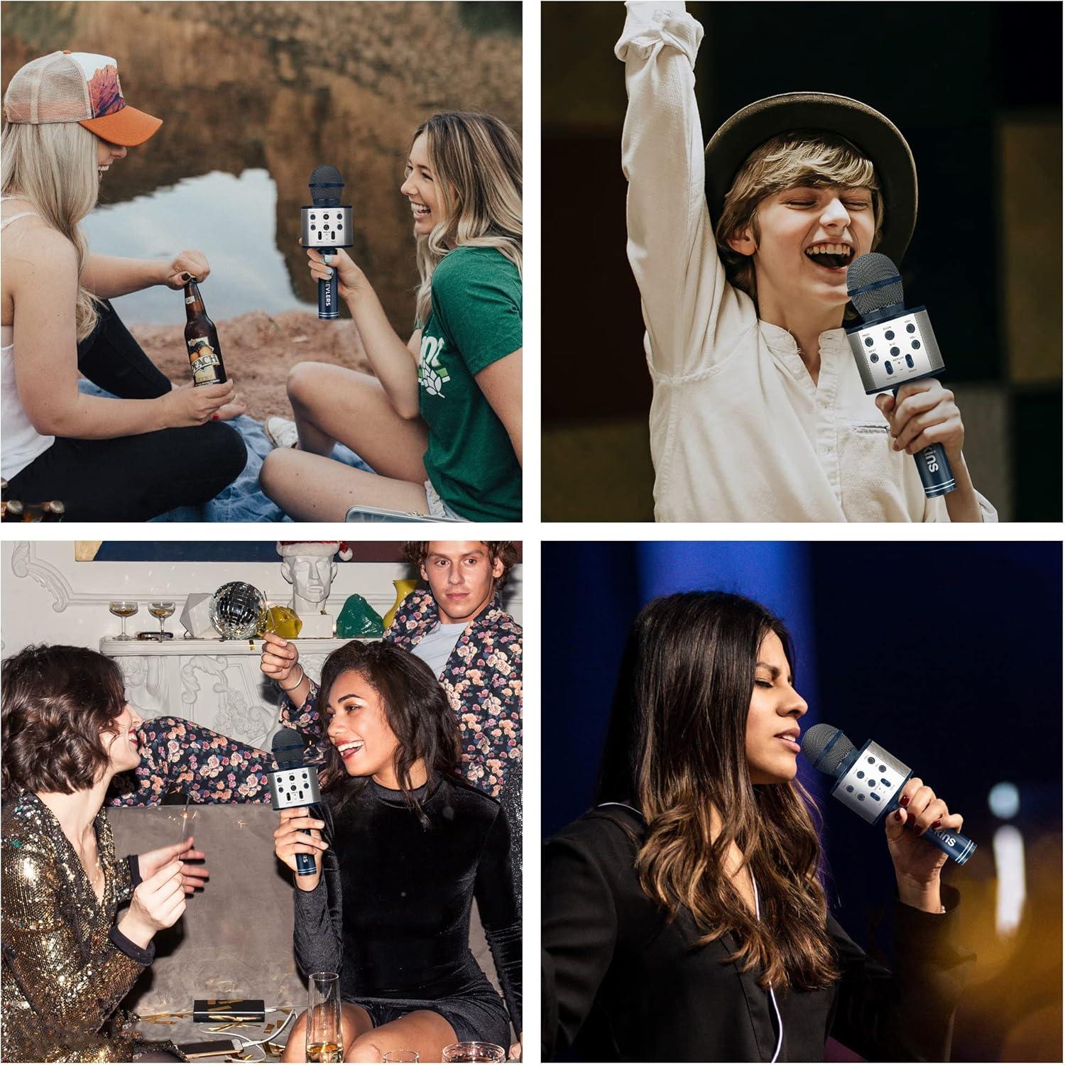 imageMockins Silver Bluetooth Karaoke Microphone for Kids with Built in Wireless Speaker Wireless Microphone Karaoke Compatible with iOS ampamp Android  AllinOne MicNavy