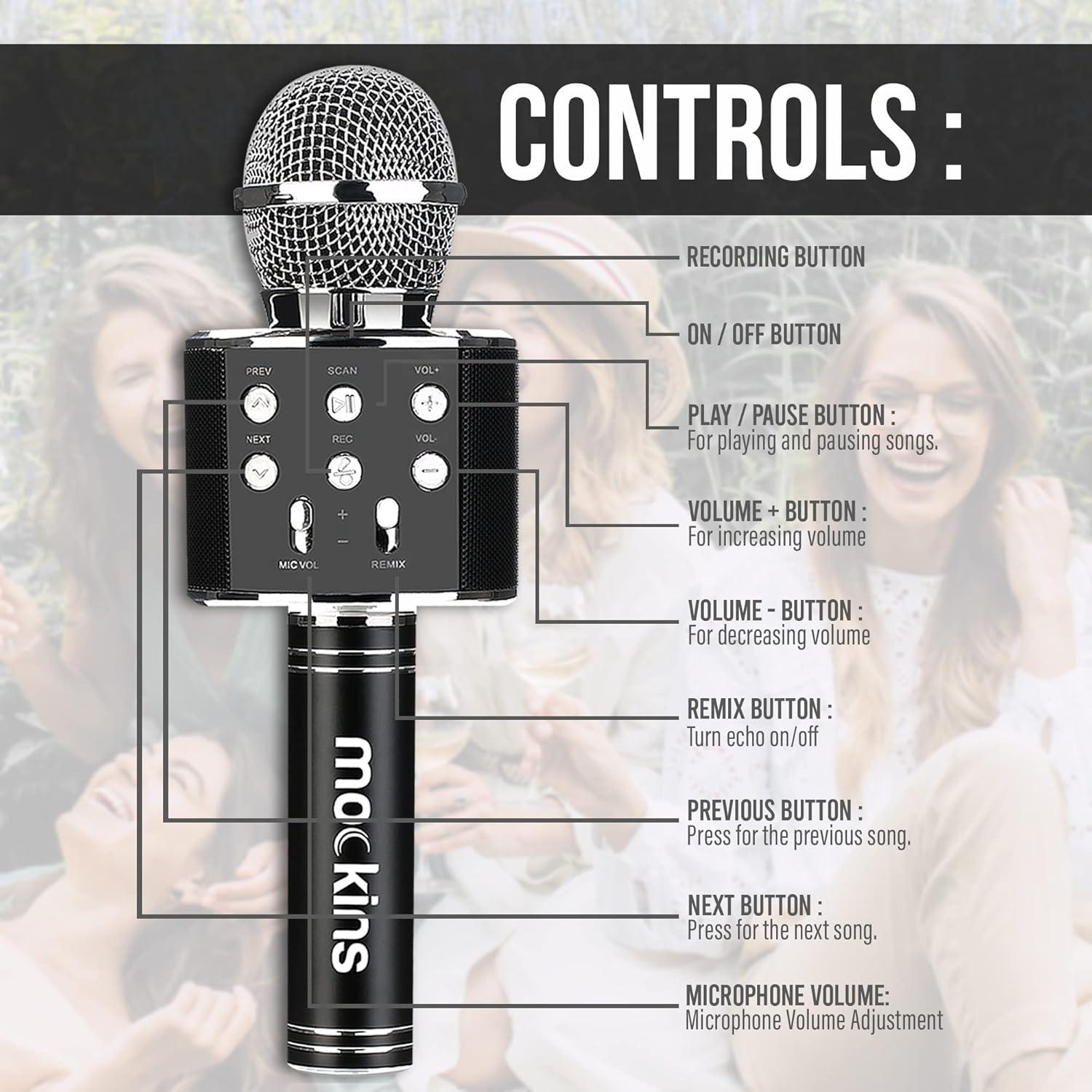 imageMockins Silver Bluetooth Karaoke Microphone for Kids with Built in Wireless Speaker Wireless Microphone Karaoke Compatible with iOS ampamp Android  AllinOne MicBlack