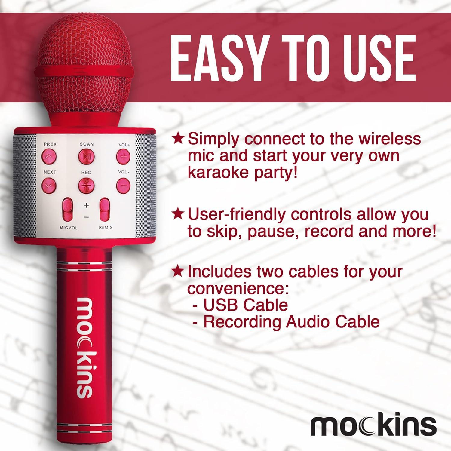 imageMockins Silver Bluetooth Karaoke Microphone for Kids with Built in Wireless Speaker Wireless Microphone Karaoke Compatible with iOS ampamp Android  AllinOne MicRed