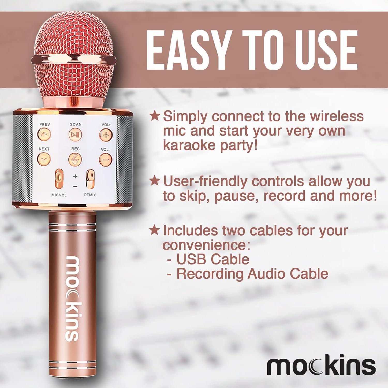 imageMockins Silver Bluetooth Karaoke Microphone for Kids with Built in Wireless Speaker Wireless Microphone Karaoke Compatible with iOS ampamp Android  AllinOne MicRose Gold