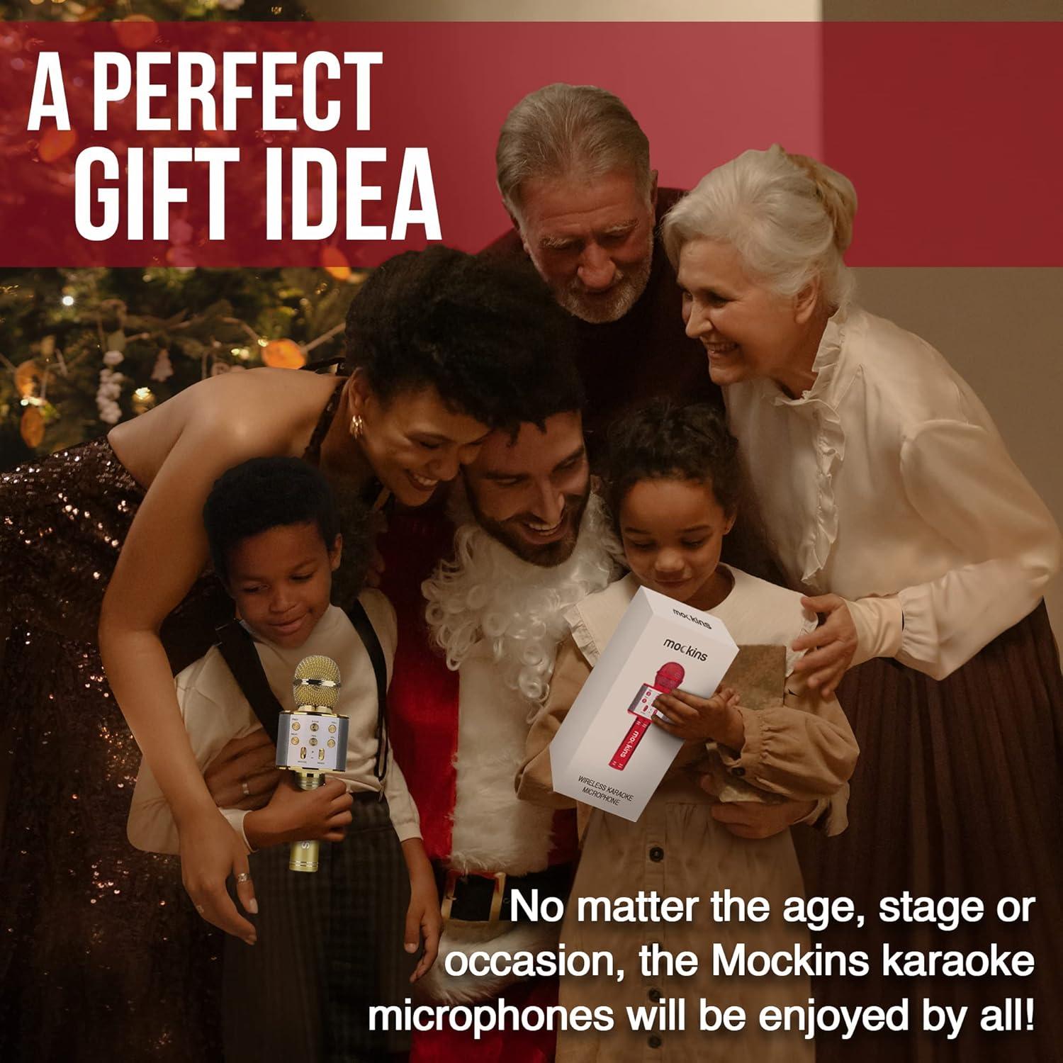 imageMockins Silver Bluetooth Karaoke Microphone for Kids with Built in Wireless Speaker Wireless Microphone Karaoke Compatible with iOS ampamp Android  AllinOne MicRed