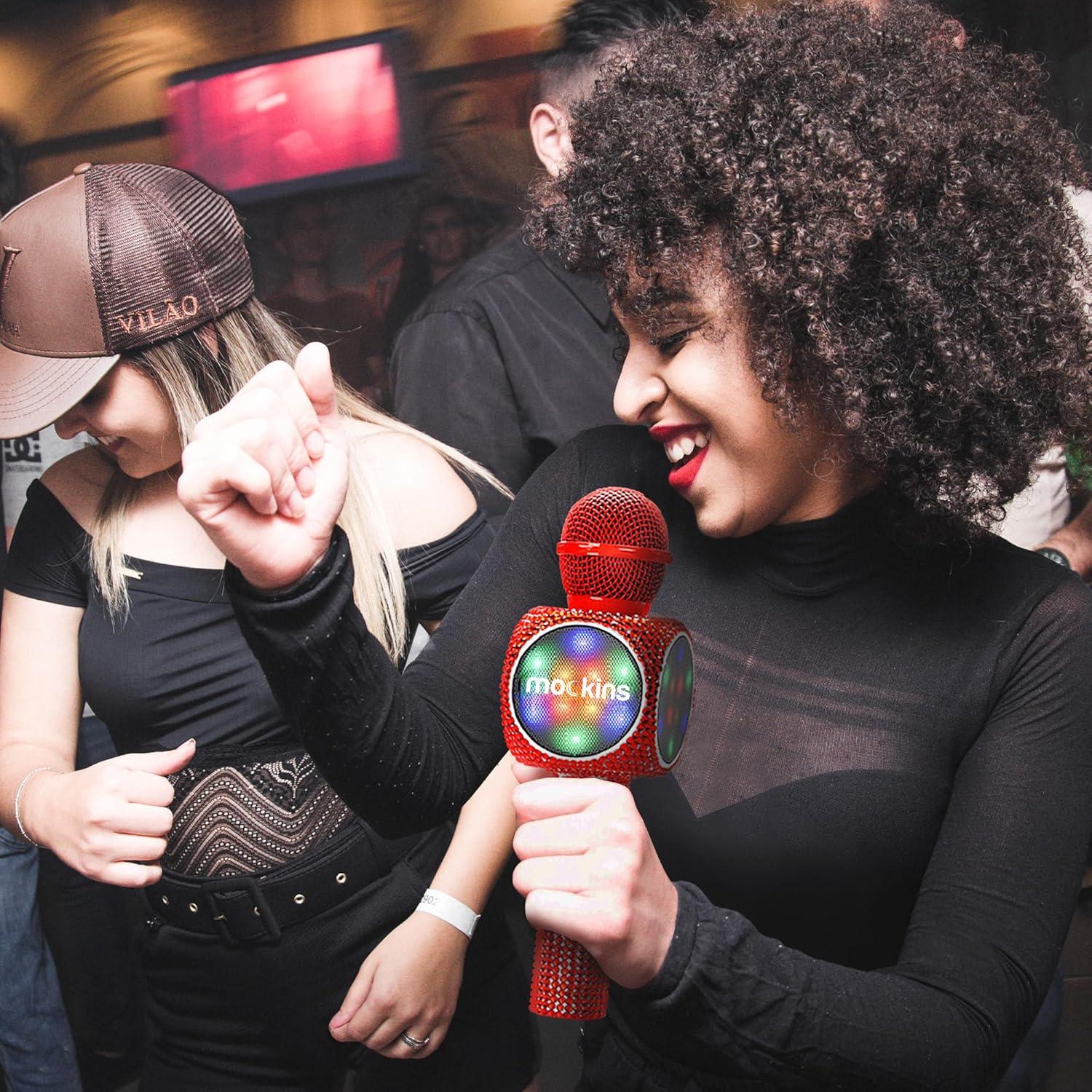 imageMockins Silver Bluetooth Karaoke Microphone for Kids with Built in Wireless Speaker Wireless Microphone Karaoke Compatible with iOS ampamp Android  AllinOne MicRed Bling