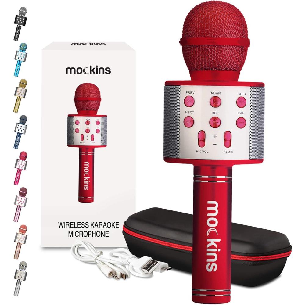 imageMockins Silver Bluetooth Karaoke Microphone for Kids with Built in Wireless Speaker Wireless Microphone Karaoke Compatible with iOS ampamp Android  AllinOne MicRed