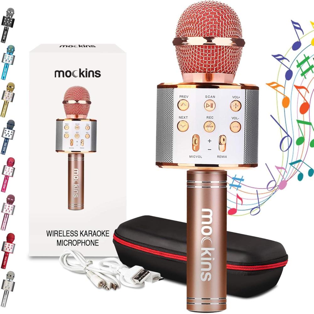 imageMockins Silver Bluetooth Karaoke Microphone for Kids with Built in Wireless Speaker Wireless Microphone Karaoke Compatible with iOS ampamp Android  AllinOne MicRose Gold