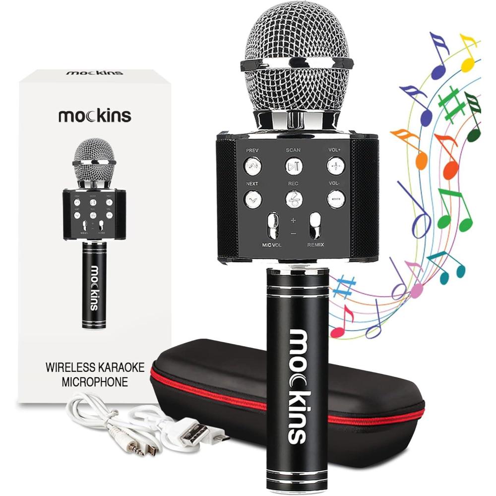 imageMockins Silver Bluetooth Karaoke Microphone for Kids with Built in Wireless Speaker Wireless Microphone Karaoke Compatible with iOS ampamp Android  AllinOne MicBlack