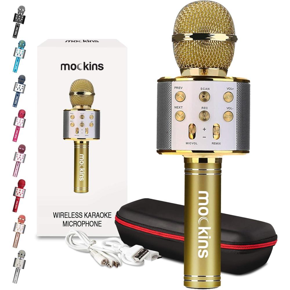 imageMockins Silver Bluetooth Karaoke Microphone for Kids with Built in Wireless Speaker Wireless Microphone Karaoke Compatible with iOS ampamp Android  AllinOne MicGold