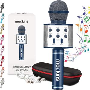 imageMockins Silver Bluetooth Karaoke Microphone for Kids with Built in Wireless Speaker Wireless Microphone Karaoke Compatible with iOS ampamp Android  AllinOne MicNavy