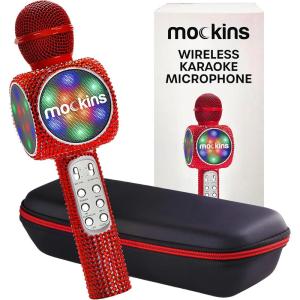 imageMockins Silver Bluetooth Karaoke Microphone for Kids with Built in Wireless Speaker Wireless Microphone Karaoke Compatible with iOS ampamp Android  AllinOne MicRed Bling