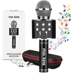 imageMockins Silver Bluetooth Karaoke Microphone for Kids with Built in Wireless Speaker Wireless Microphone Karaoke Compatible with iOS ampamp Android  AllinOne MicBlack