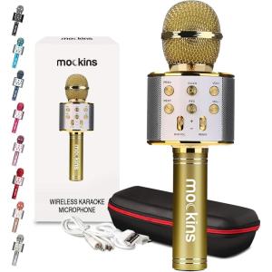 imageMockins Silver Bluetooth Karaoke Microphone for Kids with Built in Wireless Speaker Wireless Microphone Karaoke Compatible with iOS ampamp Android  AllinOne MicGold