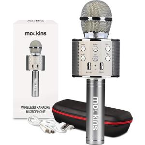 imageMockins Silver Bluetooth Karaoke Microphone for Kids with Built in Wireless Speaker Wireless Microphone Karaoke Compatible with iOS ampamp Android  AllinOne MicSilver