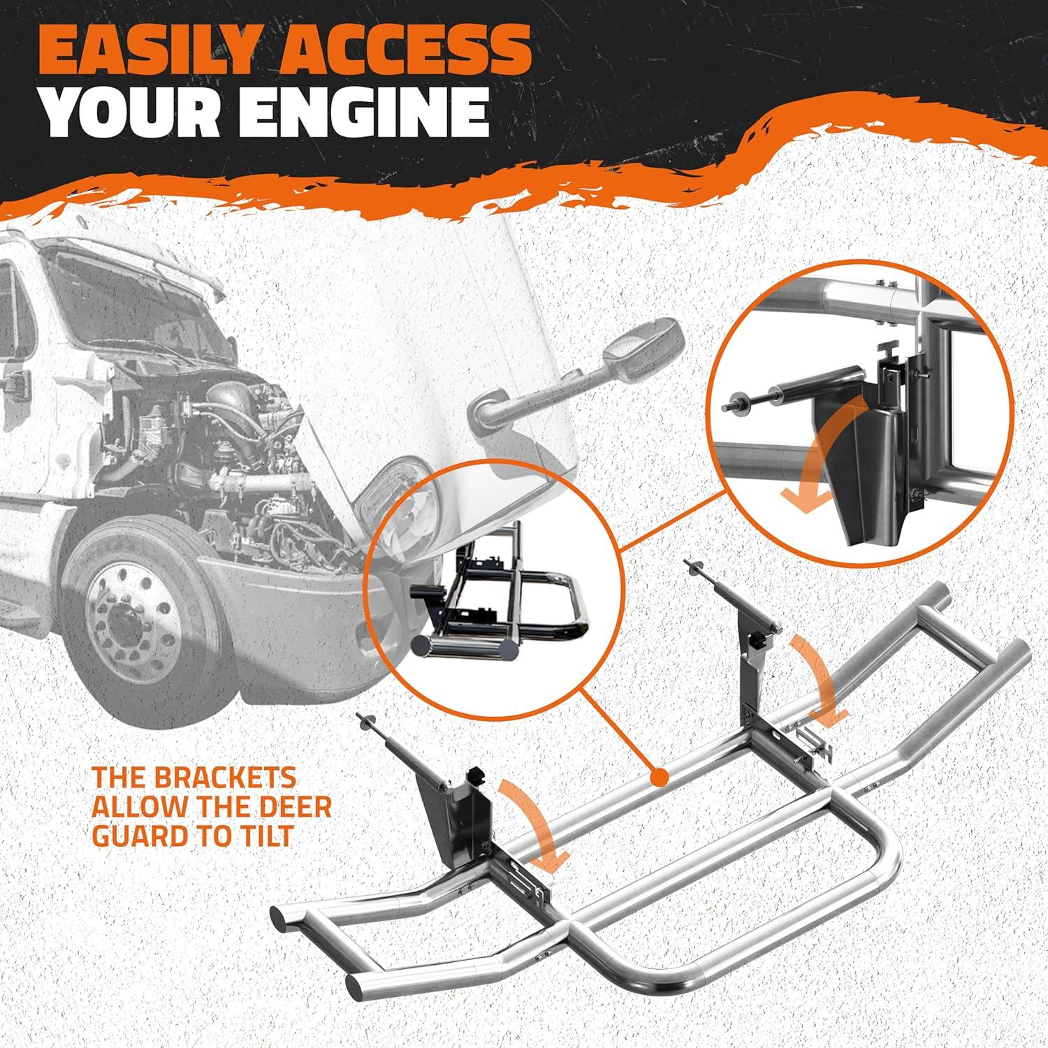 imageMockins 90x115x255 Bumper Guard ampamp Front Bumper Bracket Set for Freightliner Cascadia Models 0717  Folding Stainless Steel Grille Guard ampamp Mounting Bracket Kit for Semi Truck Protection