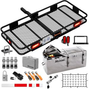 imageMockins 16 Cubic Ft Gray Cargo Carrier Bag ampamp 60quotx20quotx6quot Folding Trailer Hitch Cargo Carrier wRear Lights Bundle