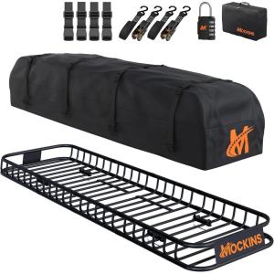imageMockins 50x36x45 Extendable Rooftop Cargo Carrier amp 18 CuFt Orange Waterproof Roof Cargo Bag  250 Lbs Capacity Weatherproof SUV amp Car Roof Rack Basket with Car Top Carrier Bag amp Accessories85x24x4  20 CuFt Bag