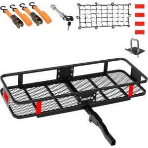 imageMockins 6 Raised Shank Folding Luggage Rack 48x20x6 amp 15 Cu Ft Waterproof Cargo Bag  HeavyDuty 500 Lbs Capacity Trailer Hitch Cargo Carrier for SUV Car Truck ATV amp More wAccessoriesLarge 60 L X 20 W x 6H