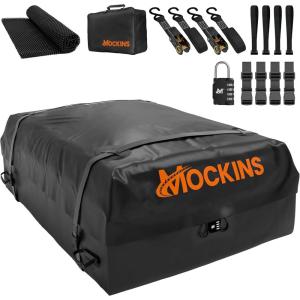 imageMockins 25 CuFt Waterproof Rooftop Cargo Bag for Top of Car  60x43x17 AllWeather 840D Vinyl Car Top Carrier Without Roof Rack  No Rack Rooftop Cargo Carrier Bag with Mat Lock Hooks amp Straps